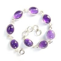 Bracelet manchette religieux hindou en argent sterling massif 925 avec améthyste naturelle ovale, plaqué or, 8 pouces de long, cadeau