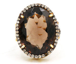 Anillo de diamante y cuarzo ahumado natural | Piedra preciosa ovalada en plata de ley sólida | Joyería hecha a mano vintage al por mayor - Product Image 1