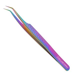 Pinzas de volumen para extensión de pestañas, alta calidad, Color arcoíris con agarre antideslizante, Etiqueta Privada, 10mm, 45 grados - Product Image 3