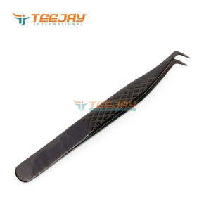 Pinzas TEEJAY Plasma Black de 90 Grados para Extensión de Pestañas con Agarre Suave, Mango de 10 mm y Punta de 12 mm, Acero Inoxidable - Product Image 2