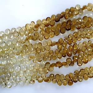 8-Inch Natural Champagne Quartz Faceted Briolette Pear Drops 4-5mm Strand Size Premium Quality Brown <b>Beads</b> <b>Direct</b> Wholesaler - Product Image 2