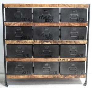 Gabinete de Almacenamiento Industrial Antiguo de Metal y Madera con Múltiples Cajones para Oficina, Taller, Hogar, Decorativo - Product Image 5