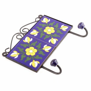 Handmade Premium Quality Decorative Ceramic Blue Flower Tiles Wall Mounted Hooks Coat <b>Keys</b> <b>Hangers</b> Holders Wholesale - Product Image 1