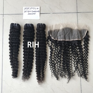 Noël Remy Cheveux Bruts 13x4 Profonde Bouclés Dentelle Frontale Cheveux Humains Avec Cuticule Non Transformée Aligné Bouclés Vierge Bundles Extensions - Product Image 6
