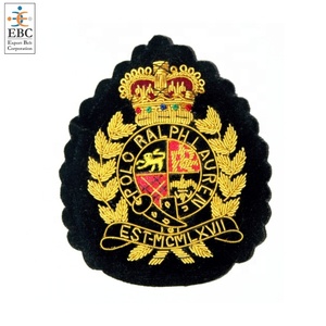 Wholesale Fashion Blazer Badges Hand-Finished Embroidered Sew-On <b>Gold</b> White Copper Bullion Wire Silk Threads <b>Fabric</b> <b>Sequins</b> - Product Image 2