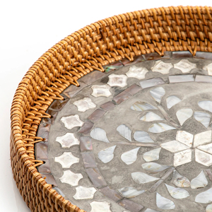 Plateau de service en rotin avec perles, mère ronde Unique en rotin décoration de la maison au Vietnam, vente en gros, - Product Image 2