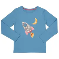 Blauwe Kleur Volledige Mouw Tshirt-Plaatsing Raket Applique Borduurwerk In 100% Biologisch Katoen-Alle Seizoen Baby En Kids kleding