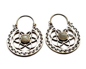 อินเดียขายส่งโบฮีเมียนสไตล์ชาติพันธุ์โบราณเครื่องประดับผู้หญิงมูนสโตนต่างหูห่วงทองเหลืองสำหรับงานแต่งงานงานหมั้น - Product Image 3