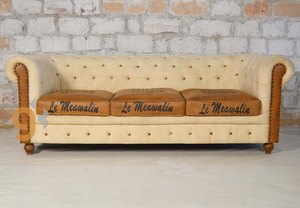 Juego de sofás, muebles y tela, fábrica francesa, venta al por mayor, lujo, moderno, tres plazas, sala de estar, hotel y bar, cuero genuino Buff - Product Image 2