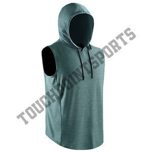 Wholesale Men's Summer Fitness Sports Clothing 100% Cotton Jersey Tank Top and <b>Hoodie</b> Plain Color Sleeveless T-Shirt Design - Product Image 4