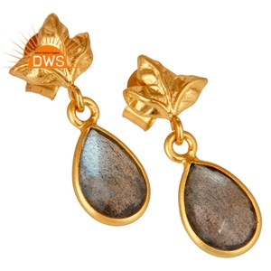 925 Sterling <b>Silver</b> Natural Labradorite Gemstone Leaf Design <b>Dangle</b> <b>Earring</b> for Women Jewelry Manufacturer - Product Image 2