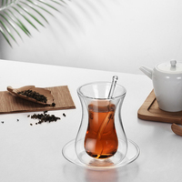 Logo-Anpassbares Türkisches Doppelwandiges Glas-Teeservice für Kaffee und Tee mit Untertasse und Löffel Türkisches Glas-Tassenset