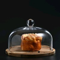 Support à gâteau moderne en bois de manguier de qualité alimentaire avec couvercle en acrylique transparent et dôme en verre, plateau de service pour couper et conserver le fromage DCP