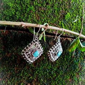 NY-ER066 Women's Gold Jewelry Square Cute Gemstone Turquoise <b>Earrings</b> Whosale Sterling Silver for Weddings Parties Other - Product Image 3