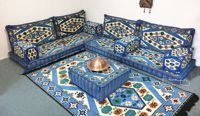 Ensemble de coussins de sol brodés orientaux arabes pour bar à chicha, bleus, avec garnitures en mousse à densité 22