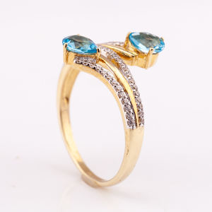 การออกแบบใหม่บุษราคัมสีฟ้าธรรมชาติและเพชรเงิน925แหวน14K ชุบทองจากประเทศไทยผู้ผลิต - Product Image 2