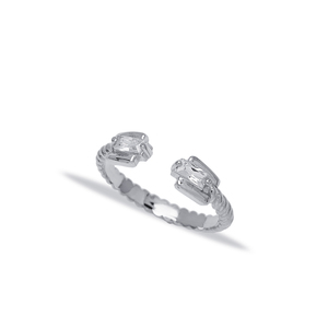 Stylish Double Baguette Design Zirconia Stone <b>Adjustable</b> <b>Ring</b> Wholesale 925 <b>Silver</b> Sterling Jewelry - Product Image 3