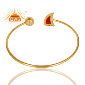 White Zircon & Red Onyx Gemstone <b>Adjustable</b> Designer Sterling Silver Sleek Cuff <b>Bracelet</b> <b>Gold</b> Plated Silver Jewelry Wholesaler - Product Image 3