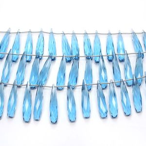 Londres bleu topaze Quartz facettes 6.5 pouces perles gouttes forme brins de pierre en vrac pour la fabrication de bijoux de haute qualité - Product Image 3