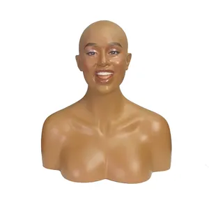 H9 Newly designed high quality Fiberglass African Skin Female Laughing Mannequin Head with Shoulders for wig hair