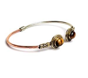 Bracelet manchette en pierre précieuse œil de tigre plaqué argent bicolore Bracelet de forme ovale à la mode - Product Image 2