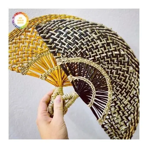 Hot Sale Woven Straw Hand Fan Natürliche dekorative Fans für Frauen Mädchen Hochzeit im Freien