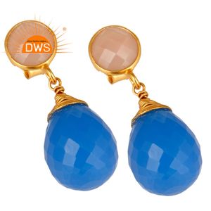 Nouveauté 2026 : Boucles d'oreilles pendantes en calcédoine rose naturelle et calcédoine bleue pour femmes - Fabricant de bijoux - Product Image 2
