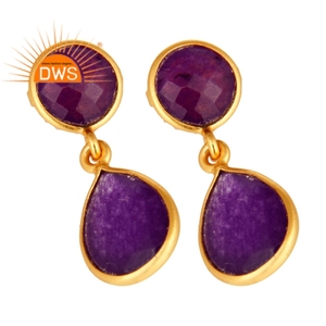 Faceted Cut Aventurine Gemstone Earring Jewelry Wholesale Designer 18k Gold Plated Sterling Silver Bezel Set Earring - Product Image 2