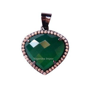 อัญมณีโอนิกซ์สีเขียวธรรมชาติรูปลูกแพร์925จี้เงินสเตอร์ลิง/เครื่องประดับจี้เงินงดงามสำหรับขายส่ง - Product Image 1