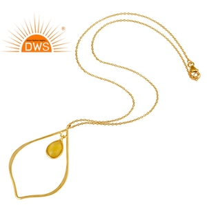 Pretty Yellow Chalcedony Necklace Jewelry Wholesale 18k Gold Plated 925 Silver Bezel Set Pendant Necklace - Product Image 3
