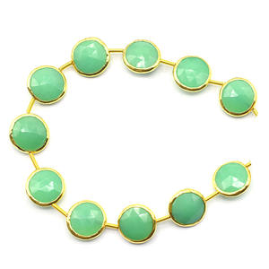 Natural 14 to 16mm Chrysoprase Chalcedony Round <b>Beads</b> <b>Silver</b> Bezel 11 Strand Top Straight Drilled 14k Gold Plated - Product Image 5