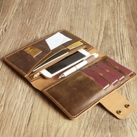 6 pegangan paspor dompet paspor Keluarga penutup kulit asli dompet Travel Organizer dengan saku telepon, produk OEM & FBA