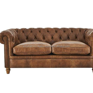 Canapé en cuir marron à deux sièges, style industriel, mobilier de salon, offre spéciale - Product Image 1