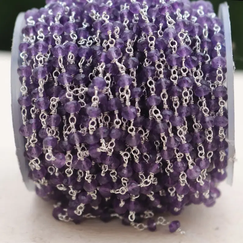 Super Fine Quality Natural Amethyst Gemstone Beads Rosary Chains For Jewelry Making At Wholesale Factory Price