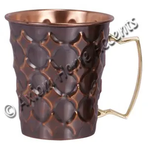 Solido Rame Moscow Mule Tazza di Rame Puro Tazza con Manico In Ottone Diamante Martellato Antico Finito da Axiom Casa Accenti