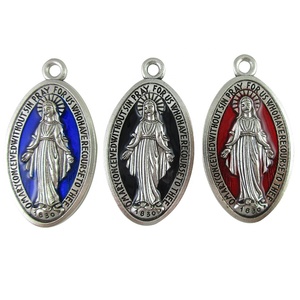 Miraculous Medaille oval in antike silber metall blau emaille H4.5cm - Product Image 1