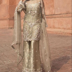 Élégant Long Kamiz avec pantalon évasé robe de soirée 2025 élégant ethnique pakistanais indien mariage formel tenue de fête - Product Image 1