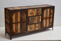 Armoire de rangement en bois recyclé de style rétro moderne, 2 portes, 3 tiroirs, buffet industriel, style farmhouse, écologique, pour salle à manger, salon