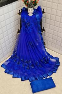 Vêtements Ethniques Fabrication en Gros Vêtements de Mariage Look Riche Dola Soie Bordure Dorée Broderie Travail Saree avec Blouse Pièce Apparelgarment - Product Image 6