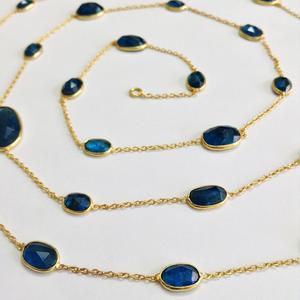 Everyday Wear 925 Sterling Silver <b>Gold</b> Plated Blue Appatite 90 cms. <b>Long</b> <b>Chain</b> <b>Necklace</b> - Product Image 4