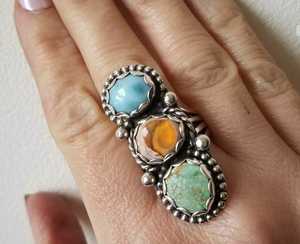 แหวนเงินแท้สี925ประดับอัญมณีธรรมชาติหอยนางรมและเทอร์ควอยซ์ที่สวยงามสำหรับงานแต่งงานหรือวันครบรอบ - Product Image 1