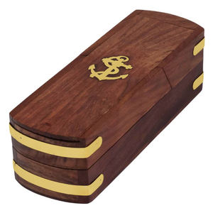 Joyero de madera antigua con incrustación de latón, caja de madera Natural con 3 compartimentos, contenedor de joyería, venta al por mayor - Product Image 4