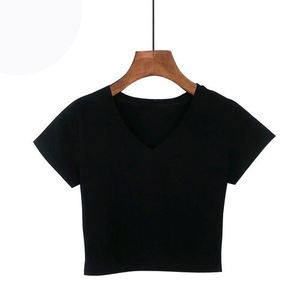 Heliar — t-shirt manches courtes blanc pour femme, Top court et décontracté, en coton, avec col en v, 7 couleurs, été, 2021 - Product Image 1