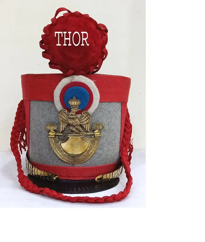 Medieval Shako Peaked Hat Officer s Leather Red Helmet Metal Crafts