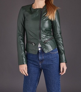 Veste à fermeture éclair unisexe, tenue décontractée, couleur vert foncé, véritable peau d'agneau, à la mode, disponible en toutes les couleurs, fabriqué au Pakistan, nouvelle collection - Product Image 1