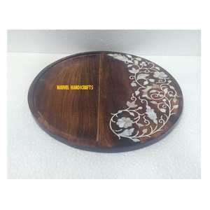 Mother of Pearl Inlay Wooden Serving Tray | Handmade Round Chocolate Tray | Ramadan Eid Arabic Home <b>Decor</b> Gift Luxury <b>Kitchen</b> - Product Image 1