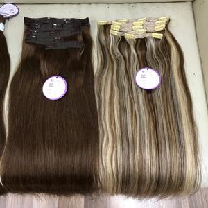 Clip in Hair Extensions Brown with Blonde Highlighted Human Hair Clip in Real Extensions 7 Pieces 150G - Product Image 2