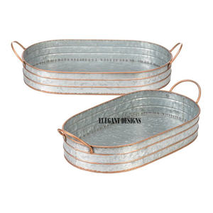 Plateau de service galvanisé de forme ronde de vente chaude plateau de service fait à la main plat de service galvanisé vintage de grande taille robuste - Product Image 5