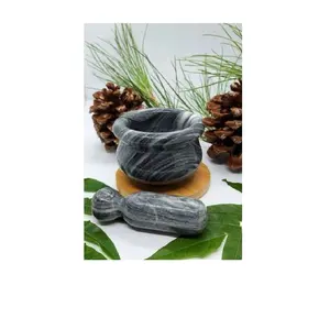 Ash Grey Charcoal Marble Pestle And Mortar Handmade Grinder With Kitchen Cooking Tool Factory Set Polished Grind