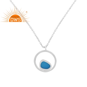Collar con colgante de plata de ley 925 para mujer, joyería de diseño esmaltado azul al por mayor - Product Image 1